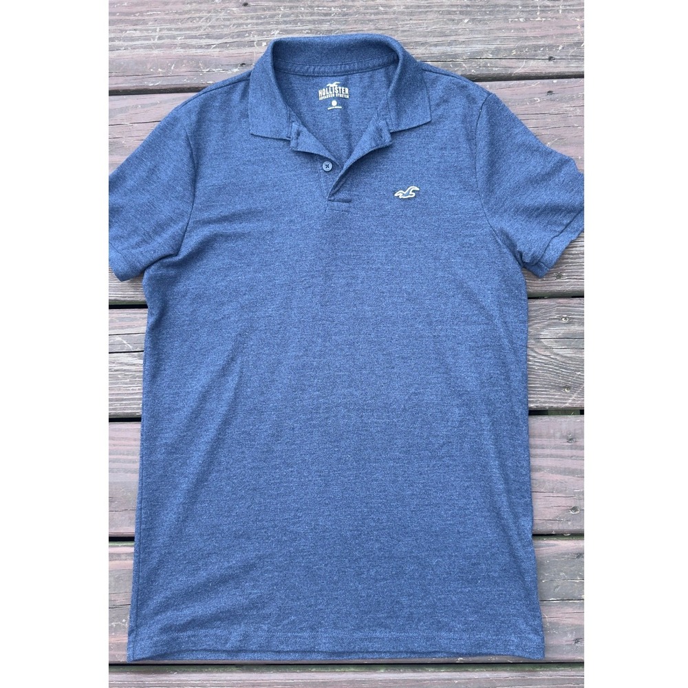 Hollister Polo Shirt Mens Medium Blue Heather Advanced Stretch Logo Excellent